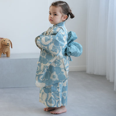 【utatane×注染工房 kids 日本製小幅生地使用 子供浴衣3点セット（ゆかた・帯・下駄） 女の子 】 国産 （6510263801）（7348601301）
