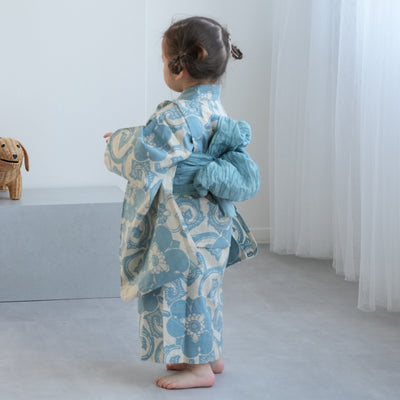 【utatane×注染工房 kids 日本製小幅生地使用 子供浴衣3点セット（ゆかた・帯・下駄） 女の子 】 国産 （6510263801）（7348601301）