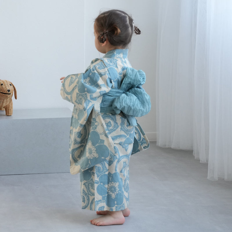 【utatane×注染工房 kids 日本製小幅生地使用 子供浴衣3点セット（ゆかた・帯・下駄） 女の子 】 国産 （6510263801）（7348601301）