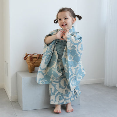 【utatane×注染工房 kids 日本製小幅生地使用 子供浴衣3点セット（ゆかた・帯・下駄） 女の子 】 国産 （6510263801）（7348601301）