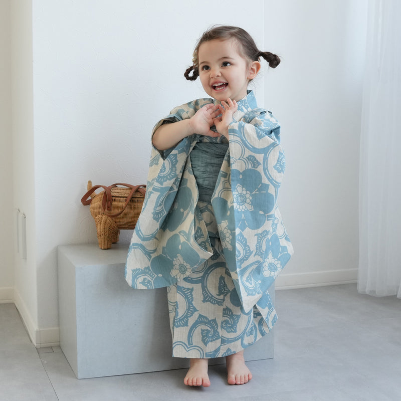 【utatane×注染工房 kids 日本製小幅生地使用 子供浴衣3点セット（ゆかた・帯・下駄） 女の子 】 国産 （6510263801）（7348601301）