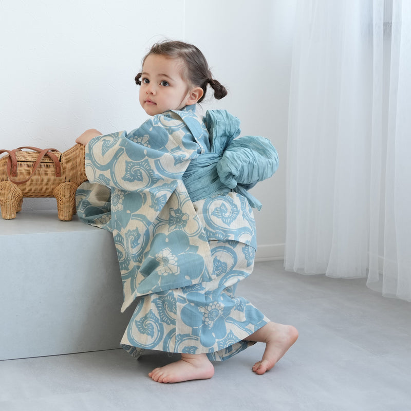 【utatane×注染工房 kids 日本製小幅生地使用 子供浴衣3点セット（ゆかた・帯・下駄） 女の子 】 国産 （6510263801）（7348601301）
