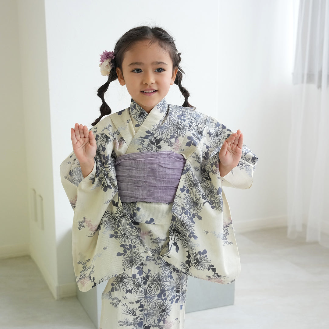 と*ん様 ウタタネ ひよこ商店 浴衣セット ひよこ商店 kids 高級変わり織 子供浴衣3点セット（ゆかた・帯・下駄