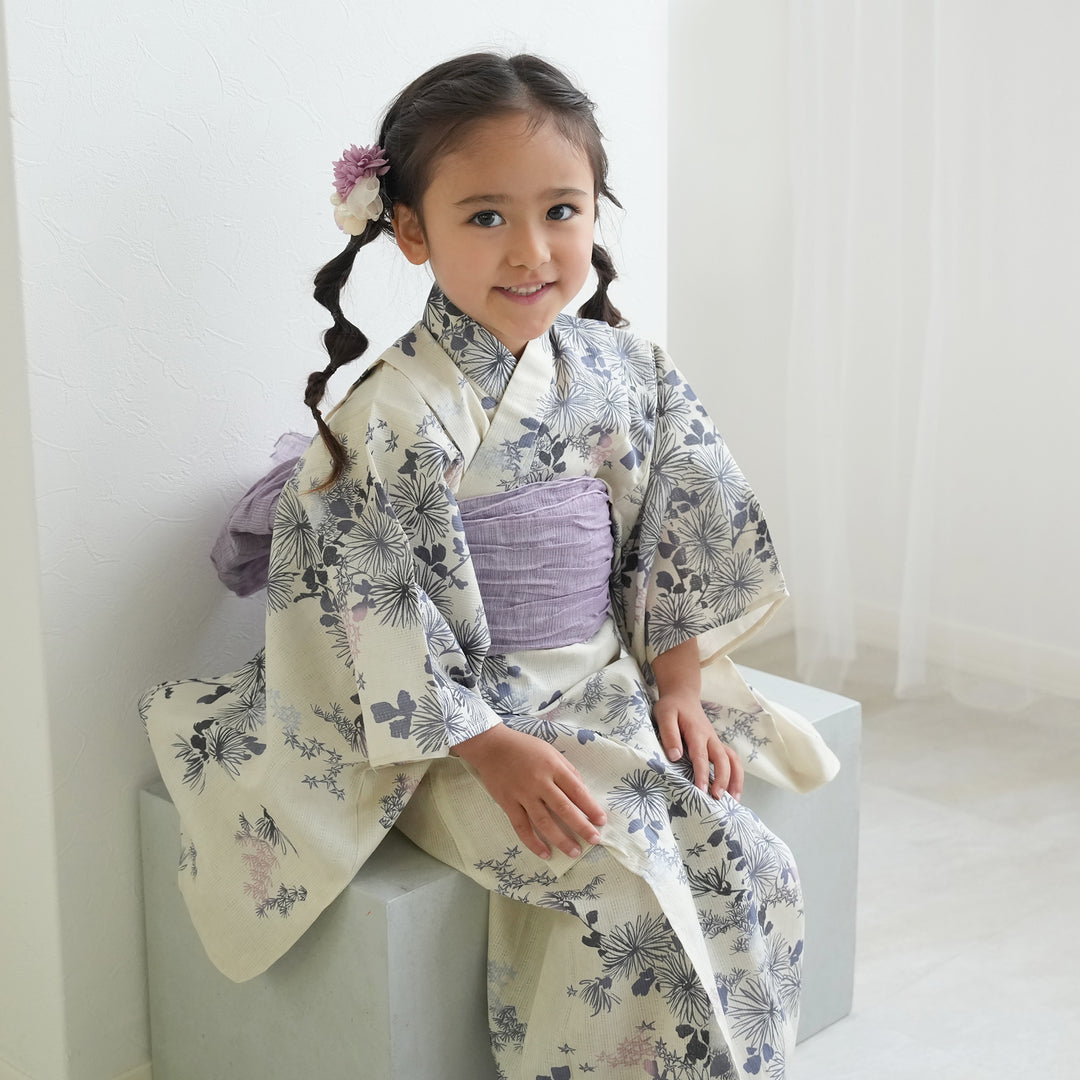 ひよこ商店 kids 高級変わり織 子供浴衣3点セット（ゆかた・帯・下駄