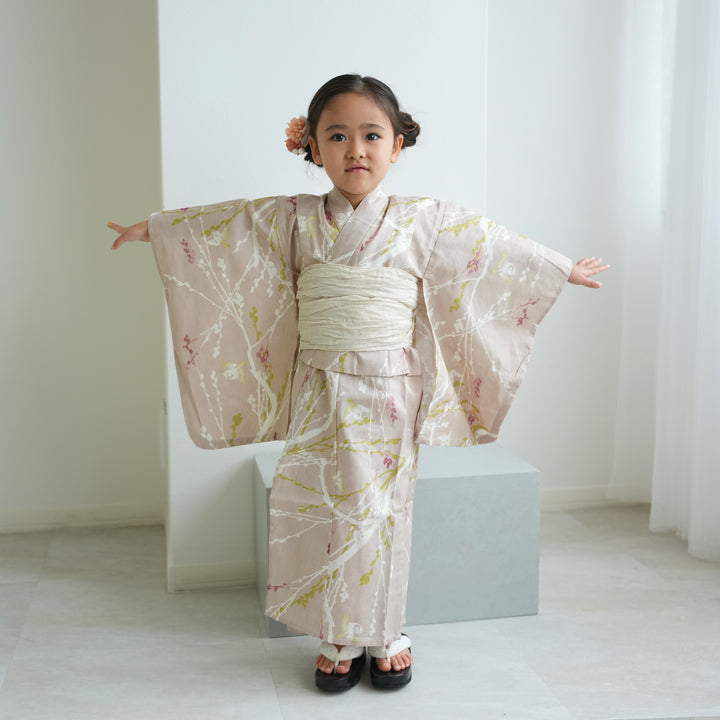 ひよこ商店 kids 高級変わり織 子供浴衣3点セット（ゆかた・帯・下駄
