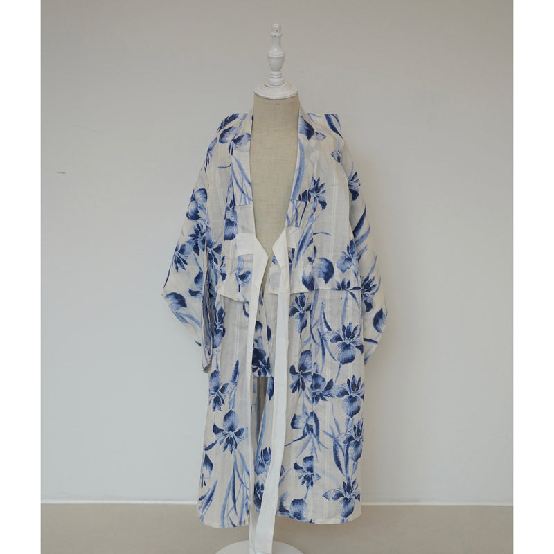 【utatane×Acka.  子供浴衣3点セット (kidsゆかた・帯・下駄 ) 鮫小紋と菖蒲 ivory】Acka. (@acka_official)オリジナル 限定 コラボ  フリーサイズ 国産生地 国内染色　（6510266301）