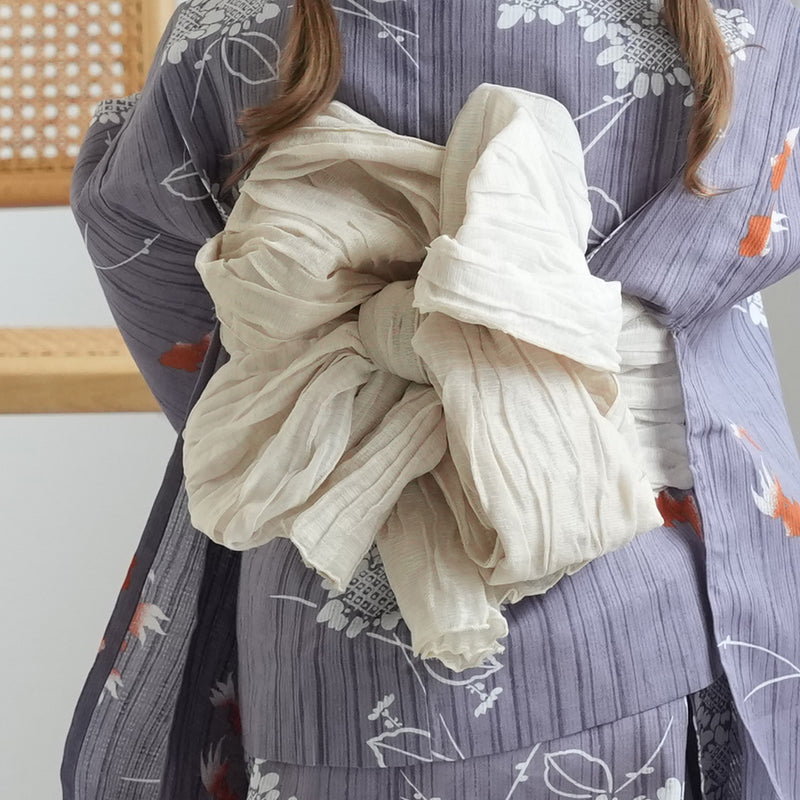【ニコアンティーク kids 高級変わり織 子供浴衣3点セット（ゆかた・帯・下駄）女の子 かすれ藤色に向日葵と金魚】 キッズ浴衣 国産生地 国内染色 （6510270201）