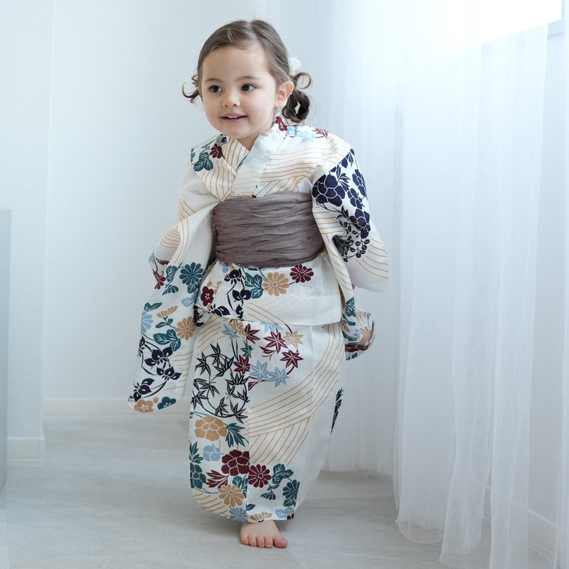 【2025福袋】 utatane 子供浴衣3点セット（ゆかた・帯 高級変わり織 kids 着物・浴衣・和小物