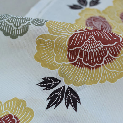 【utatane kids 高級変わり織 子供浴衣3点セット（ゆかた・帯・下駄）女の子 くちなし色と翡翠色の牡丹】 キッズ浴衣 国産生地 国内染色 （6510273101）