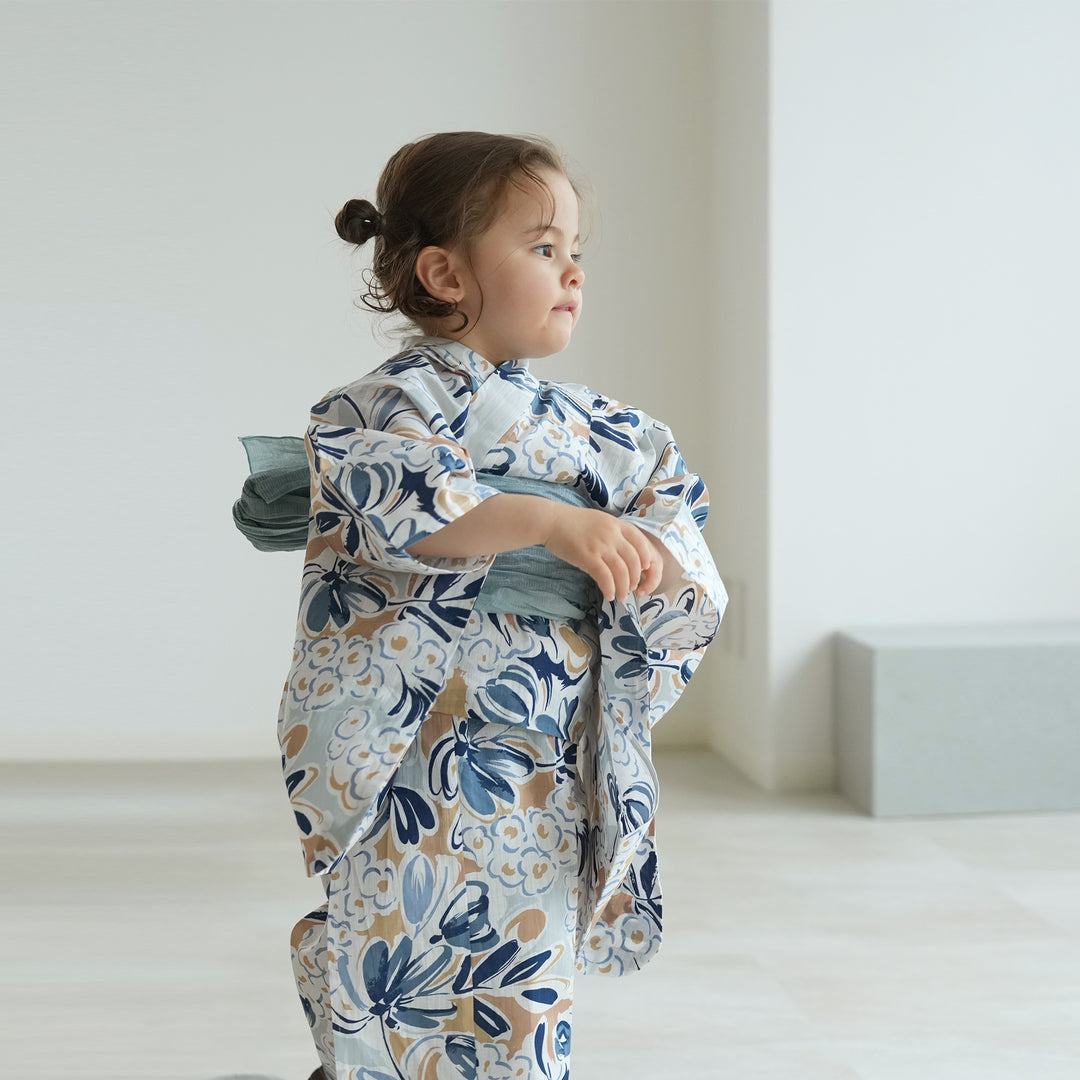 アンティーク子供用のだらりの帯 ニコアンティーク kids 高級変わり織 子供浴衣3点セット（ゆかた