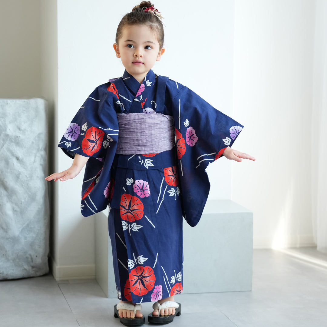 utatane×注染工房 kids 日本製小幅生地使用 子供浴衣3点セット（ゆかた