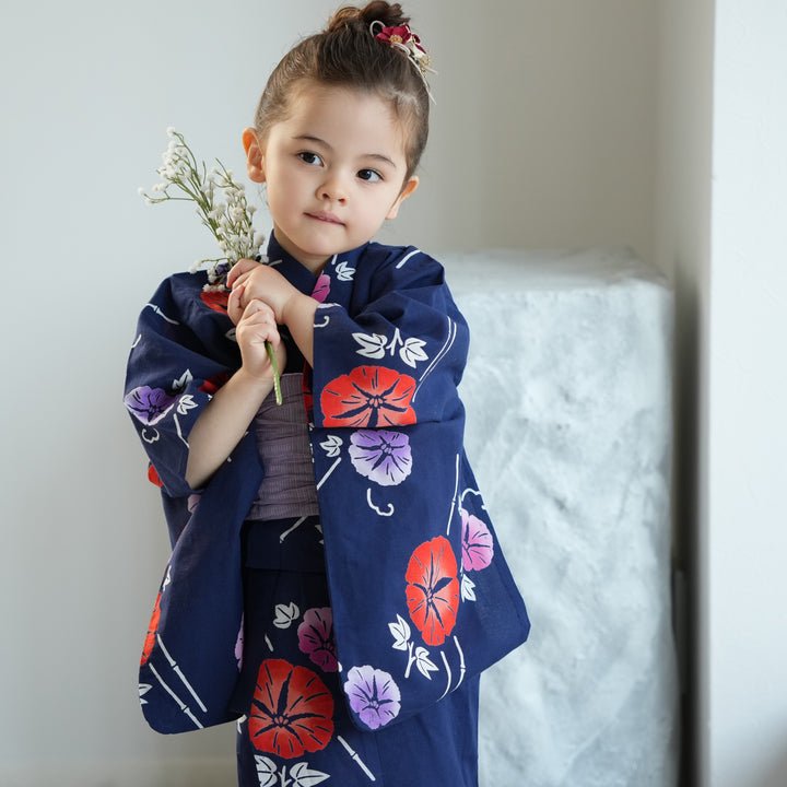 utatane×注染工房 kids 日本製小幅生地使用 子供浴衣3点セット（ゆかた