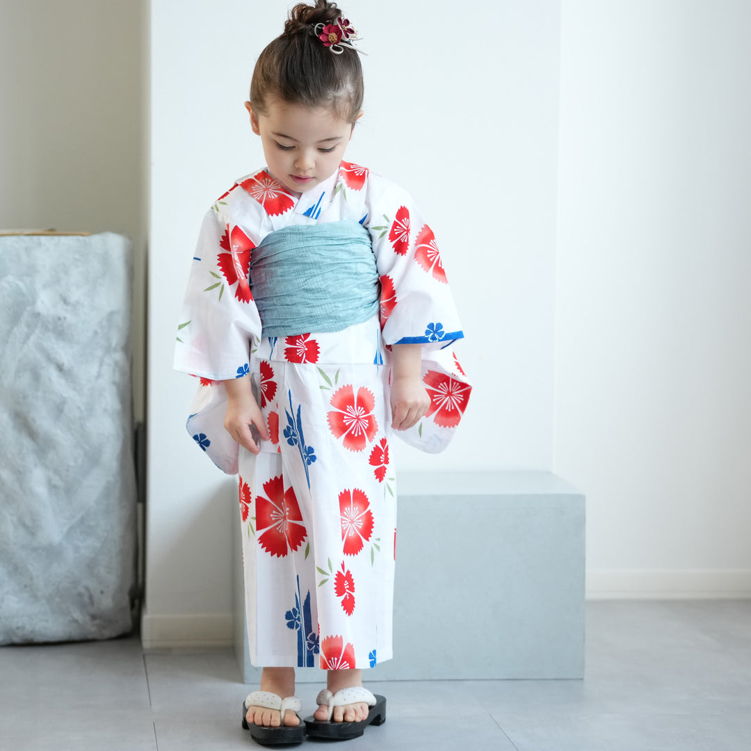 utatane×注染工房 kids 日本製小幅生地使用 子供浴衣3点セット（ゆかた