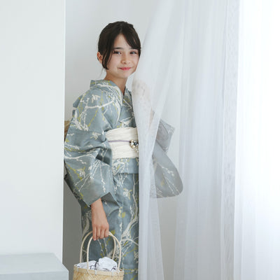 【ひよこ商店  高級変わり織 浴衣3点セット（ゆかた・帯・下駄） 浅葱鼠に飛び回る雀】ジュニア・低身長コーデ 女の子 140-150cm 国産生地 国内染色（6538265501）
