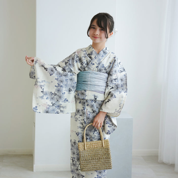 画像のおび+お任せ下駄つき◆上品高貴な丸菊づくし涼し流水色浴衣◆新品 画像のおび+お任せ下駄つき◇上品高貴な丸菊づくし涼し流水色