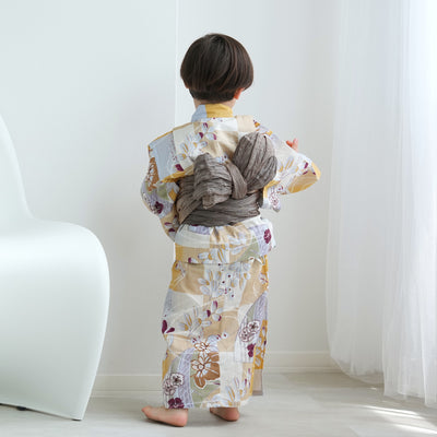 【アウトレット品 kids 高級変わり織 子供浴衣2点セット（ゆかた・帯）男の子 からしの市松と菖蒲】 気になる人は気になる？少々難あり※返品交換不可 （6561278501）