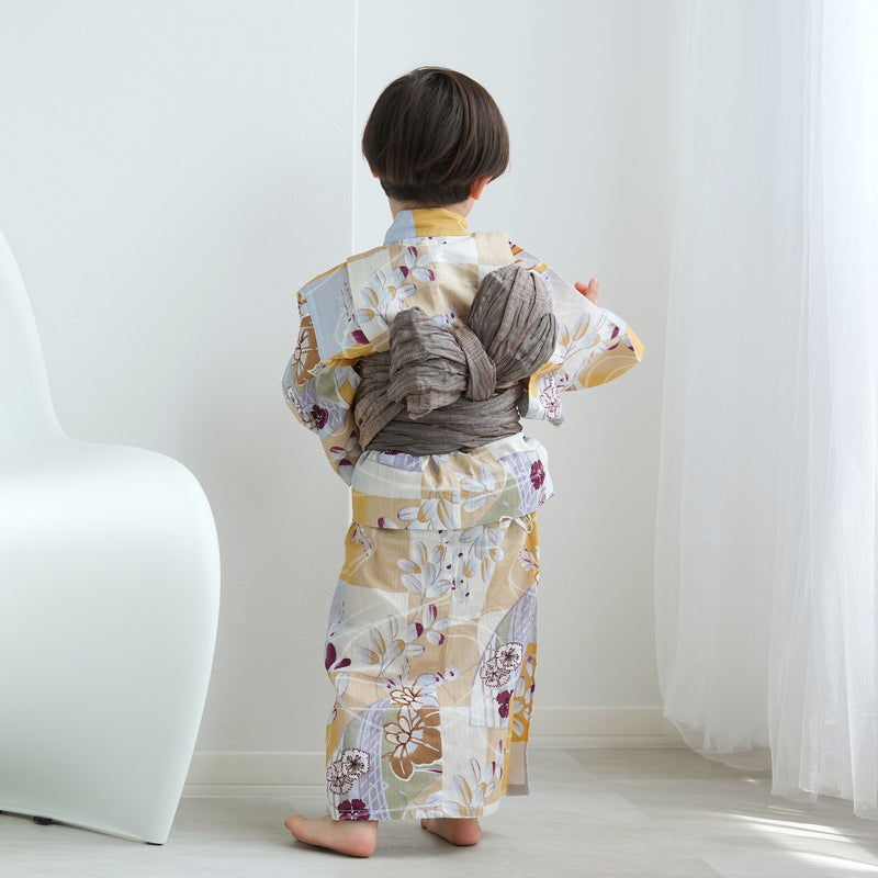 【アウトレット品 kids 高級変わり織 子供浴衣2点セット（ゆかた・帯）男の子 からしの市松と菖蒲】 気になる人は気になる？少々難あり※返品交換不可 （6561278501）