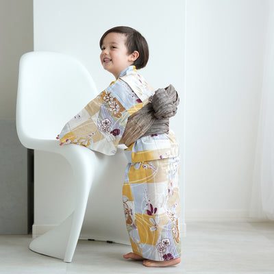 【アウトレット品 kids 高級変わり織 子供浴衣2点セット（ゆかた・帯）男の子 からしの市松と菖蒲】 気になる人は気になる？少々難あり※返品交換不可 （6561278501）