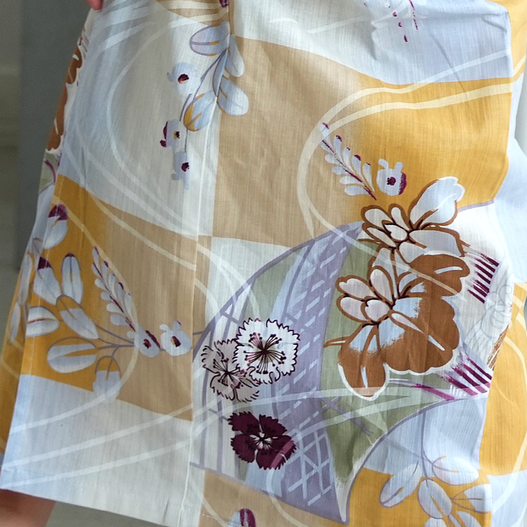 ★新品　高級変わり織 浴衣2点セット からしの市松と菖蒲 高級変わり織 浴衣2点セット からしの市松と菖蒲 和装