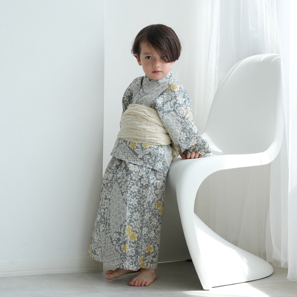 utatane×注染工房 kids 日本製小幅生地使用 子供浴衣3点セット