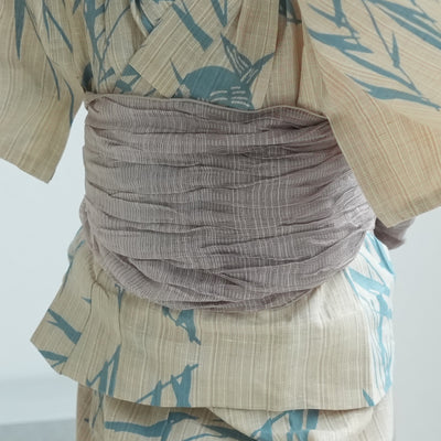 【utatane×注染工房 kids 日本製小幅生地使用 子供浴衣3点セット（ゆかた・帯・下駄） 男の子  先染めベージュにミントつばめ 】 国産 （6562190401）