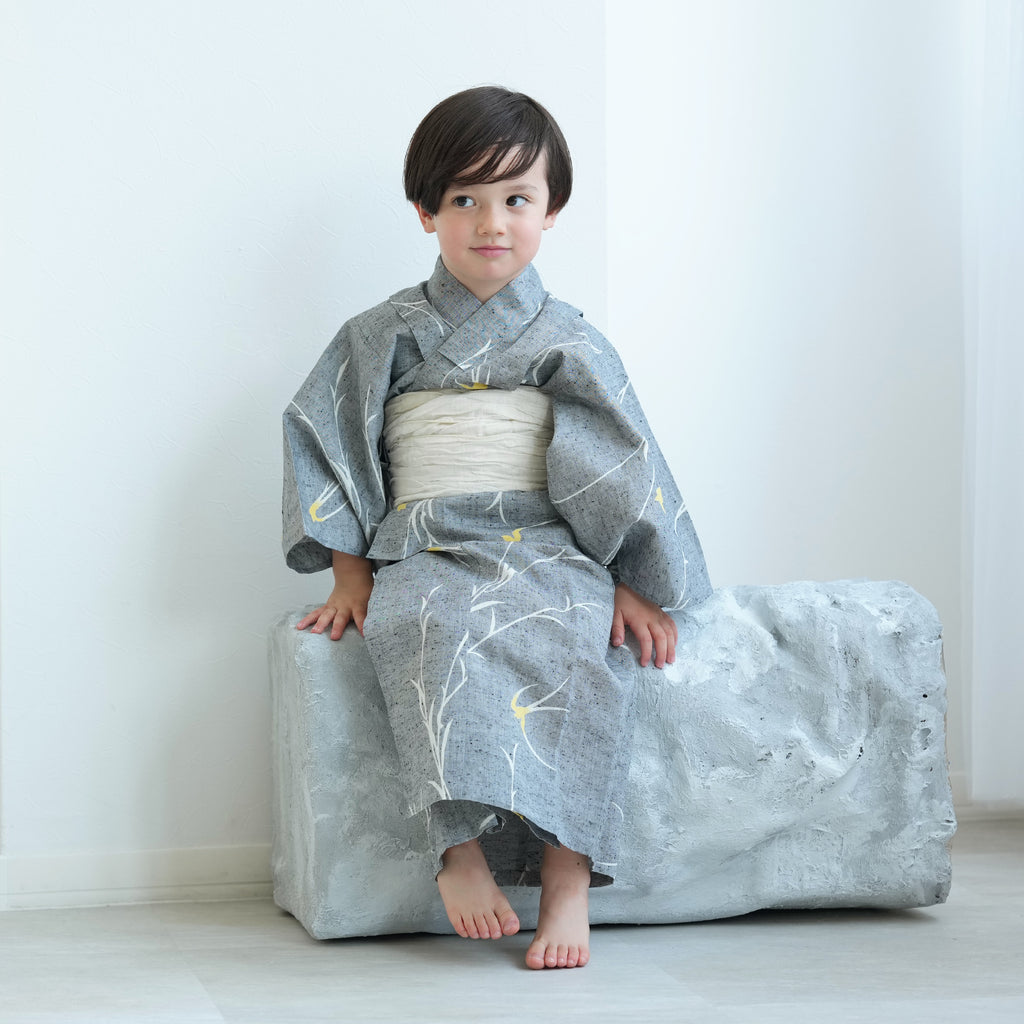 utatane×注染工房 kids 日本製小幅生地使用 子供浴衣3点セット（ゆかた