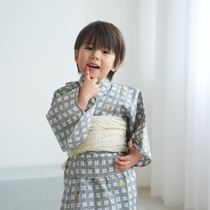 utatane×注染工房 kids 日本製小幅生地使用 子供浴衣3点セット（ゆかた