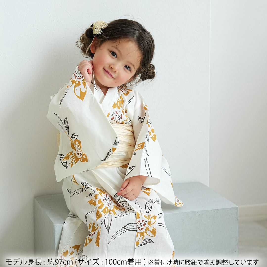 utatane 子供ワンピース浴衣 2点セット（浴衣・帯）からし系 】高級
