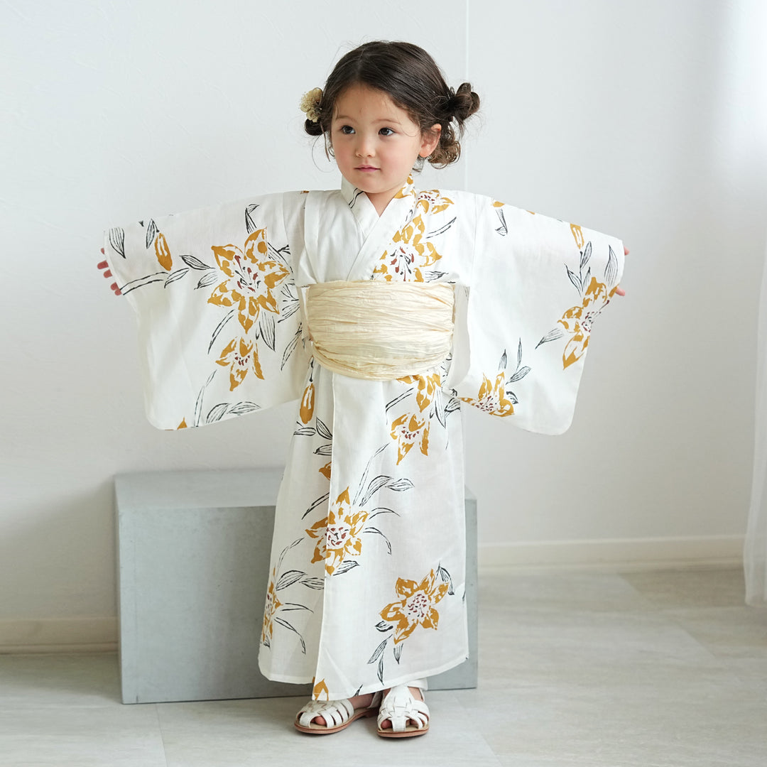 utatane 子供ワンピース浴衣 2点セット（浴衣・帯）からし系 】高級
