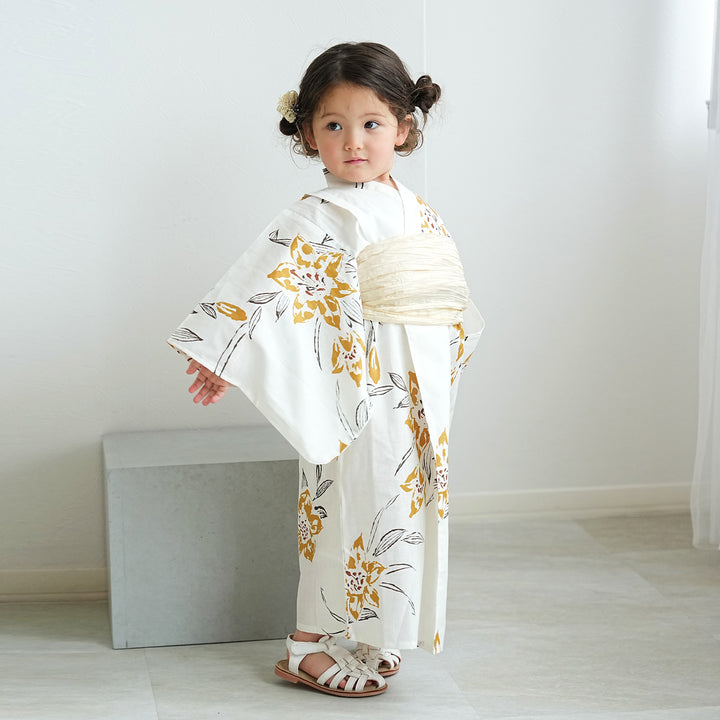 utatane 子供ワンピース浴衣 2点セット（浴衣・帯）からし系 】高級