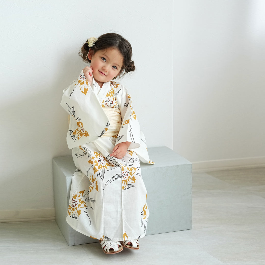 utatane 子供ワンピース浴衣 2点セット（浴衣・帯）からし系 】高級
