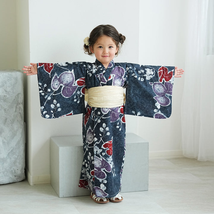 utatane 子供ワンピース浴衣 2点セット（浴衣・帯）濃紺系 】高級