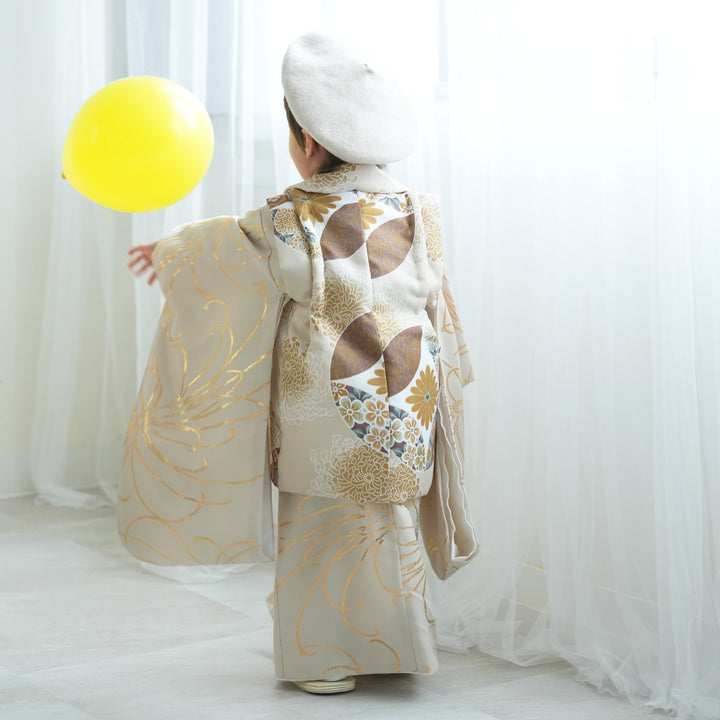 utatane ひよこ商店　七五三　3歳　男の子　クリーム金彩　エクリュ七宝 七五三 3歳 男の子 ひよこ商店 被布セット 子供 kids 三つ身