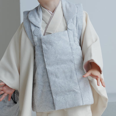 七五三 着物 3歳 男の子 被布セット ひよこ商店 ジャガード＆ナチュラルファブリック アイスグレー×クリーム（6716605300）