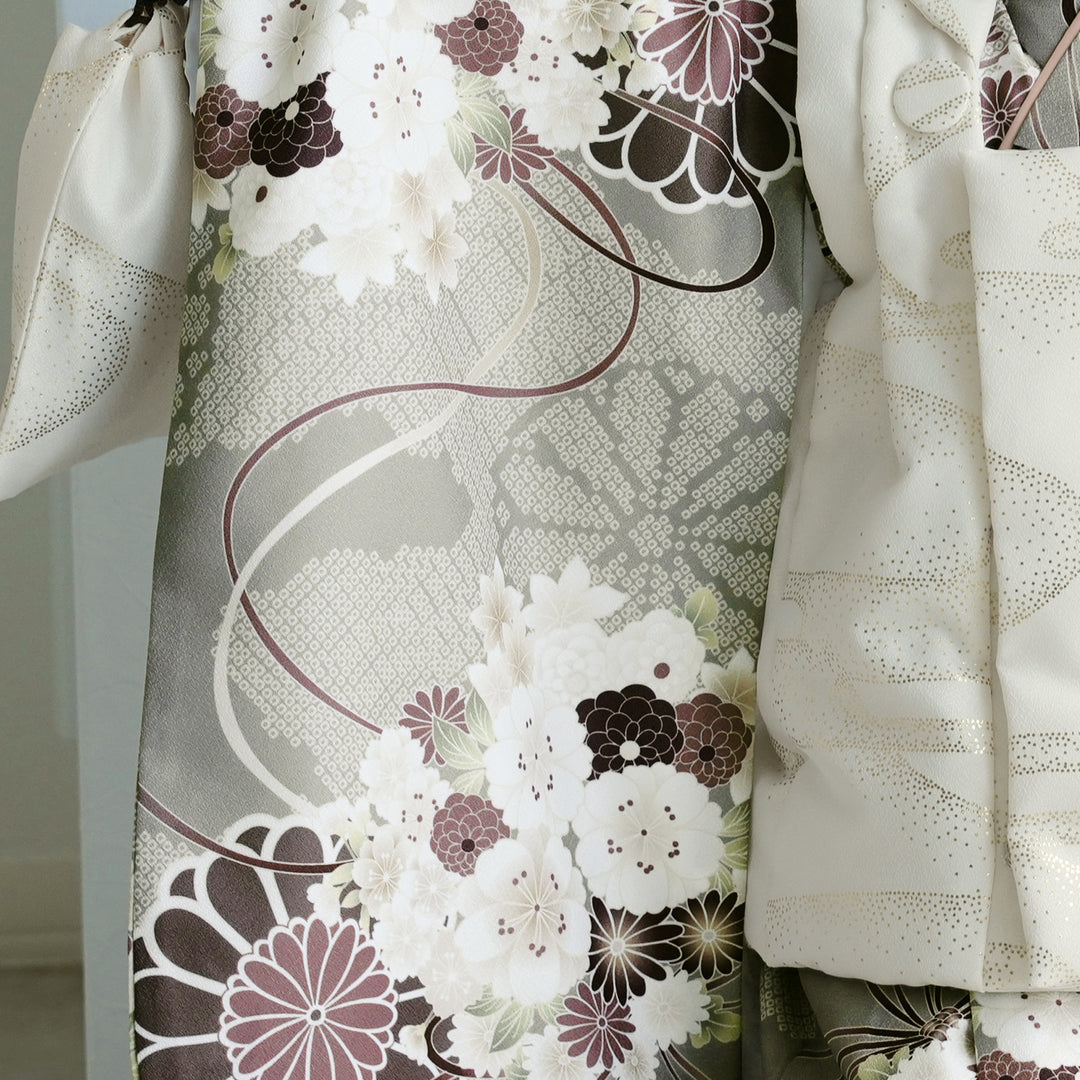 ひよこ商店 七五三 着物フルセット3歳男の子 クリーム金彩×翡翠の菊