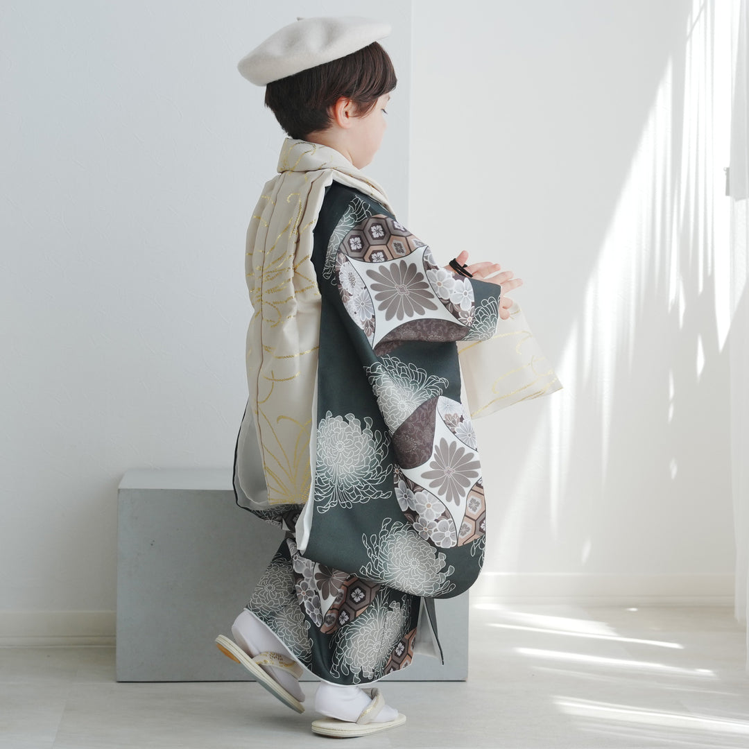 七五三着物 3歳 男の子 被布セット】販売品 ベージュ金彩