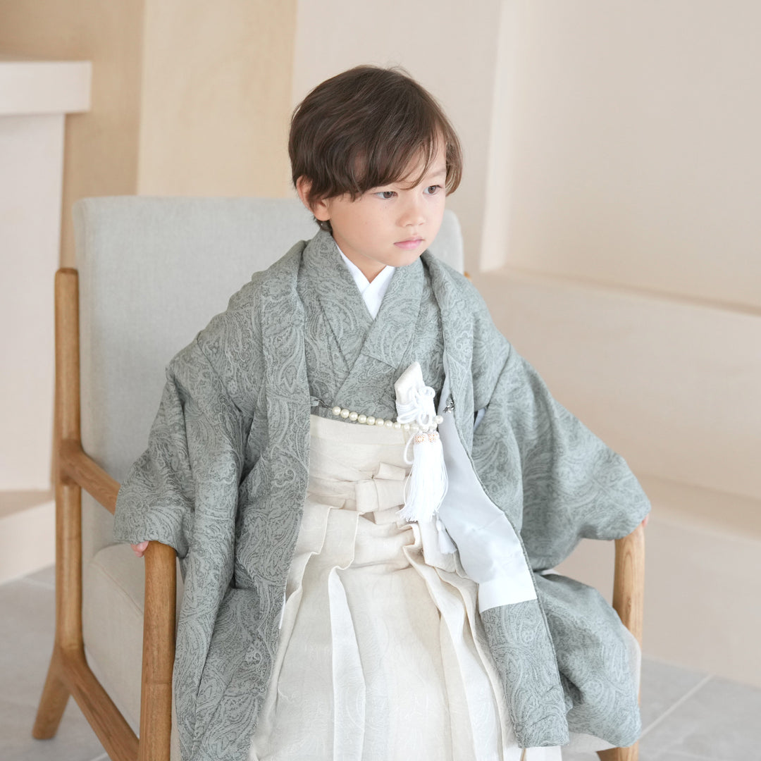 七五三５歳用袴セット utatane ジャガードペイズリー 七五三 5歳用袴セット utatane ジャガードペイズリー ベージュ