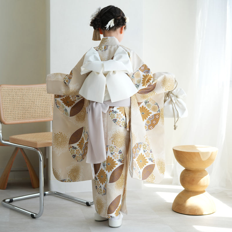 七五三 7歳 女の子 ひよこ商店 着物 日本製作り帯 子供 kids 四つ身 お祝い着 エクリュ七宝（6728608700）