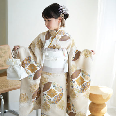 七五三 7歳 女の子 ひよこ商店 着物 日本製作り帯 子供 kids 四つ身 お祝い着 エクリュ七宝（6728608700）