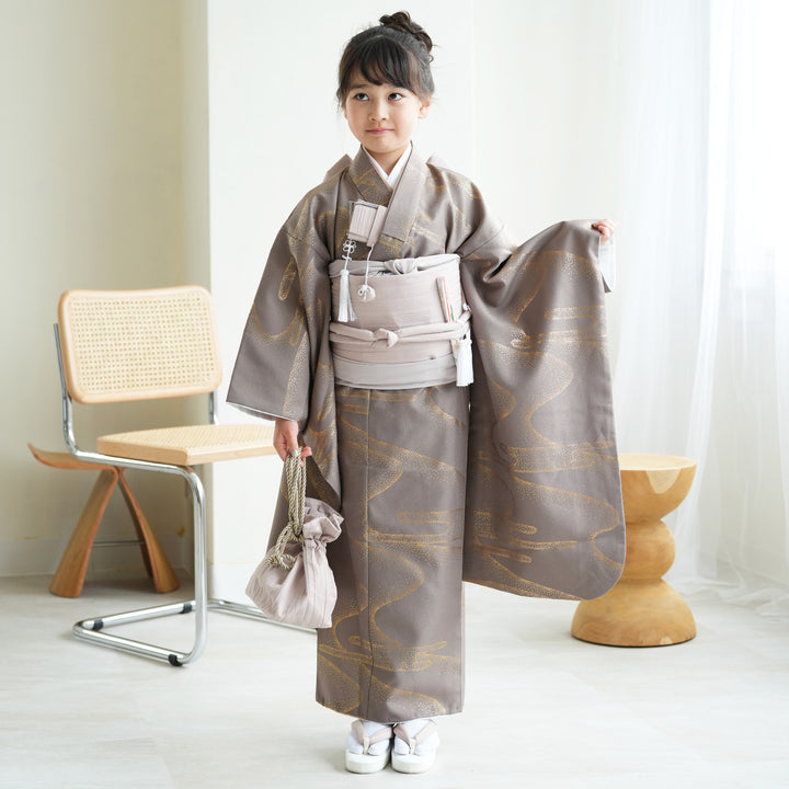 【美おり】KK633 未使用品 女児 四つ身 七五三 しつけ付 舞妓風 七五三 7歳 女の子用 正絹 絵羽付け 手描 金駒刺繍 四つ身の着物