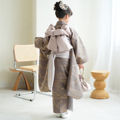 七五三 7歳 女の子 ひよこ商店 着物 日本製作り帯 子供 kids 四つ身 お祝い着 ブラウン金彩（6728609100）