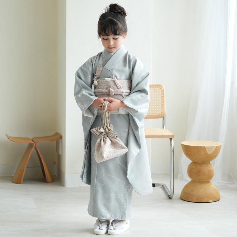 七五三 7歳 女の子 ひよこ商店 着物 日本製作り帯 子供 kids 四つ身 お祝い着 アイスブルー銀彩（6728609500）