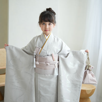 七五三 7歳 女の子 ひよこ商店 着物 日本製作り帯 子供 kids 四つ身 お祝い着 アイスグレー銀彩（6728609600）