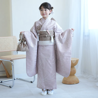 七五三 7歳 女の子 ひよこ商店 着物 日本製作り帯 子供 kids 四つ身 お祝い着 くすみラベンダー銀彩（6728609700）