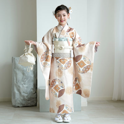【七五三着物 7歳 女の子 着物セット】販売品 四つ身 エクリュ七宝 ひよこ商店（6728613600）