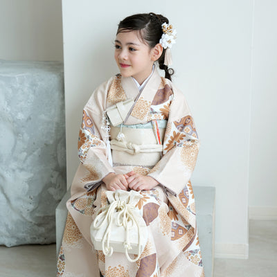 【七五三着物 7歳 女の子 着物セット】販売品 四つ身 エクリュ七宝 ひよこ商店（6728613600）