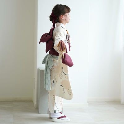 【七五三着物 7歳 女の子 着物セット】販売品 四つ身 エクリュベージュ吉祥鶴 ひよこ商店（6728613700）