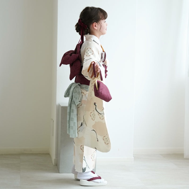 【七五三着物 7歳 女の子 着物セット】販売品 四つ身 エクリュベージュ吉祥鶴 ひよこ商店（6728613700）