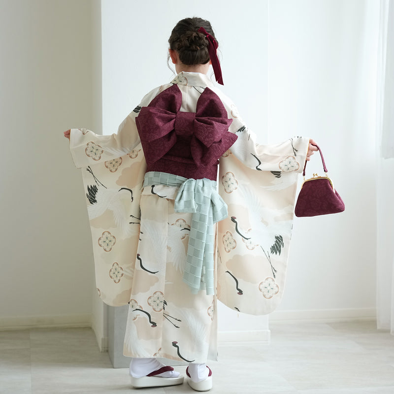 【七五三着物 7歳 女の子 着物セット】販売品 四つ身 エクリュベージュ吉祥鶴 ひよこ商店（6728613700）