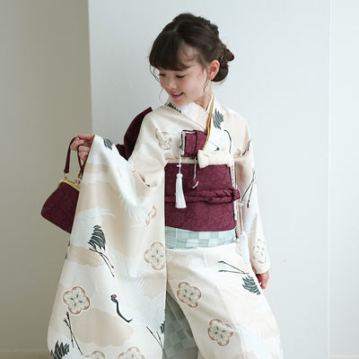 【七五三着物 7歳 女の子 着物セット】販売品 四つ身 エクリュベージュ吉祥鶴 ひよこ商店（6728613700）